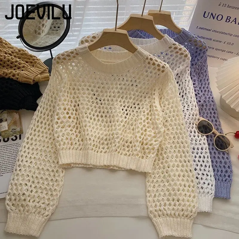 Street Fashion Korea - Hollow Out Knit Crop Top Women's