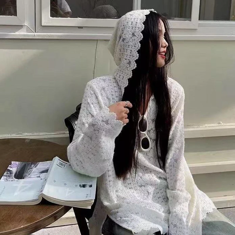Street Fashion Korea - Y2K Lace Hooded Shirts Women Streetwear