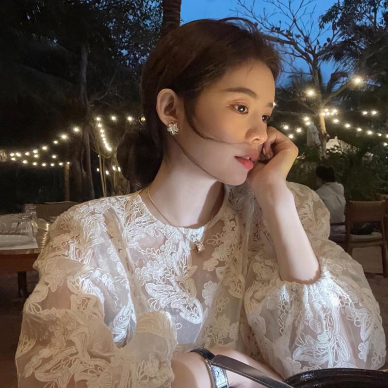 MEXZT Elegant Sheer White Shir - Street Fashion Korea 评论和价格