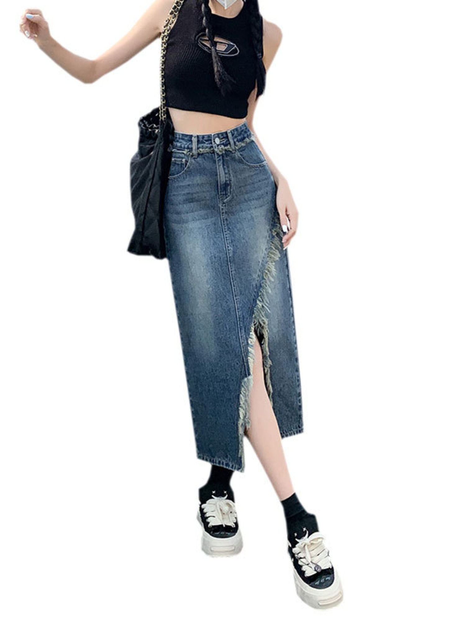 Women's High Waist Denim Skirt - Street Fashion Vintage 评论和价格