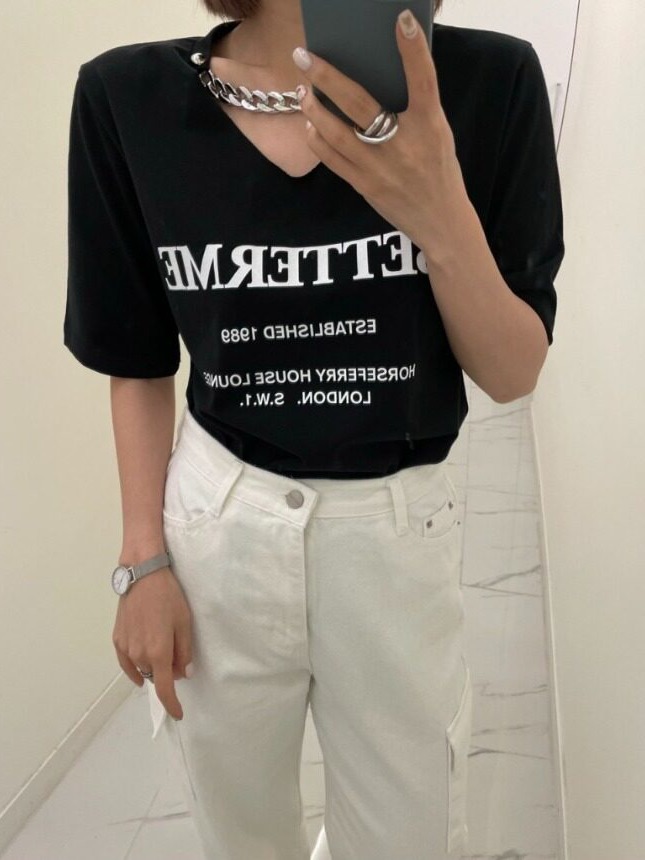 Versatile Chain Print Overhead - Street Fashion Tshirt 评论和价格