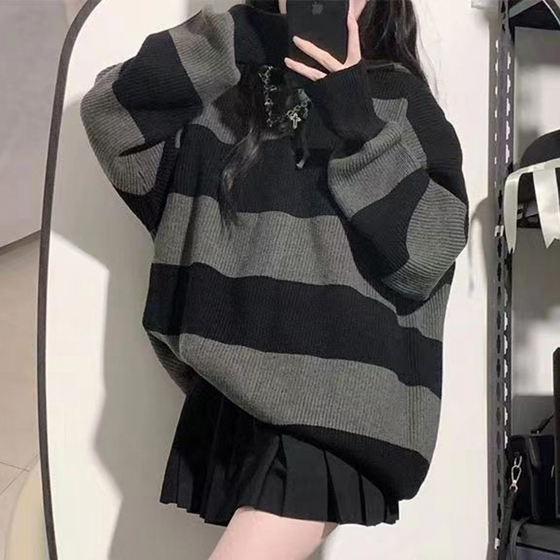 Streetwear Striped Sweater Wom - Street Fashion Korea 评论和价格