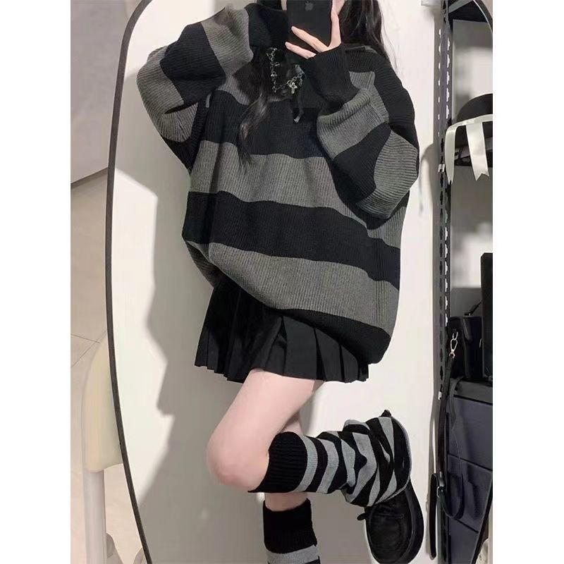 Streetwear Striped Sweater Wom - Street Fashion Korea 评论和价格