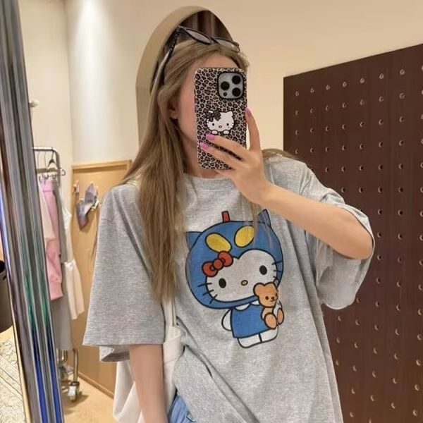Short Sleeved Hello Kitty Prin - Street Fashion Tshirt 评论和价格